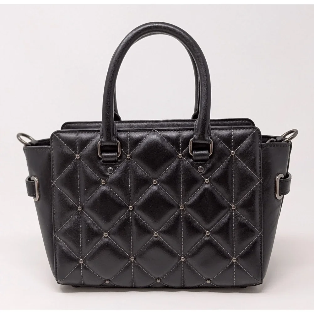 Coach Mini Blake Crossbody Satchel Studded Diamond Quilted Black Leather Bag